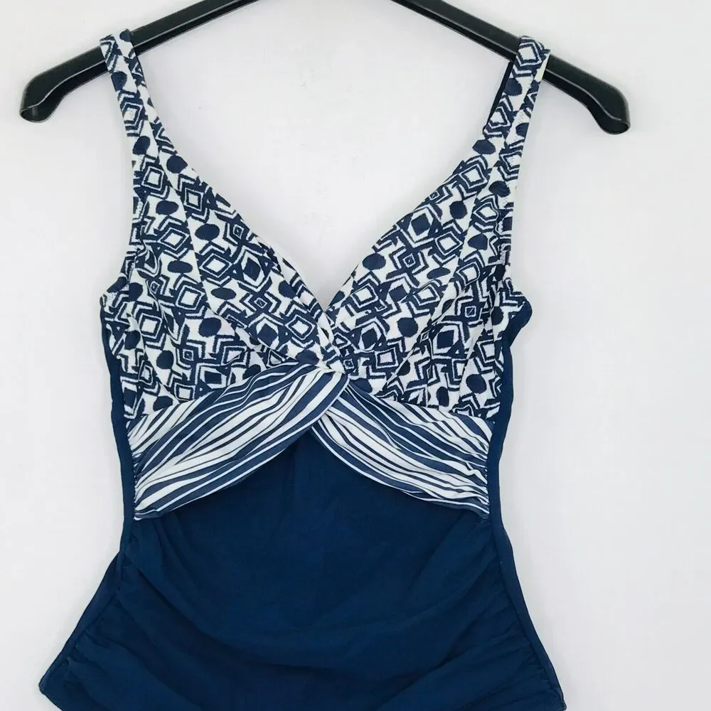 Profile By Gottex Women's 6 Swimsuit Blue White Ikat Underwired One Piece CG17